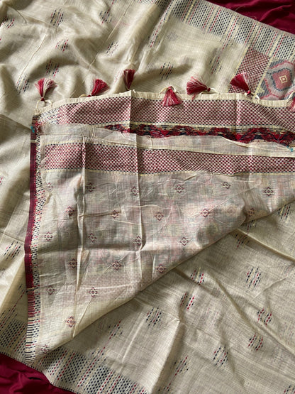 Beige Muga Cotton Woven Motif Saree