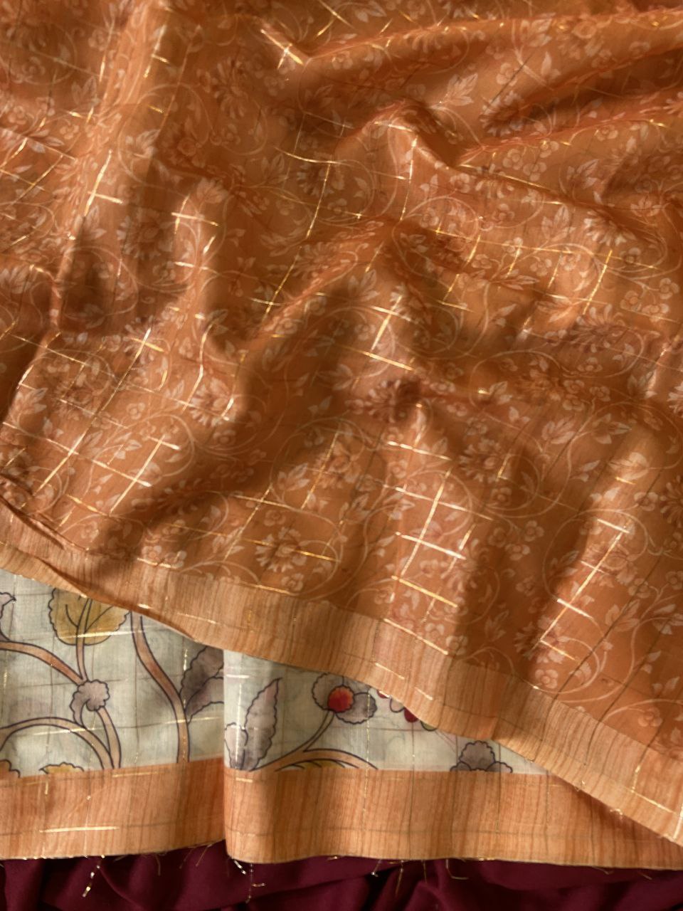 Orange Semi Tussar Silk Elephant Print Saree