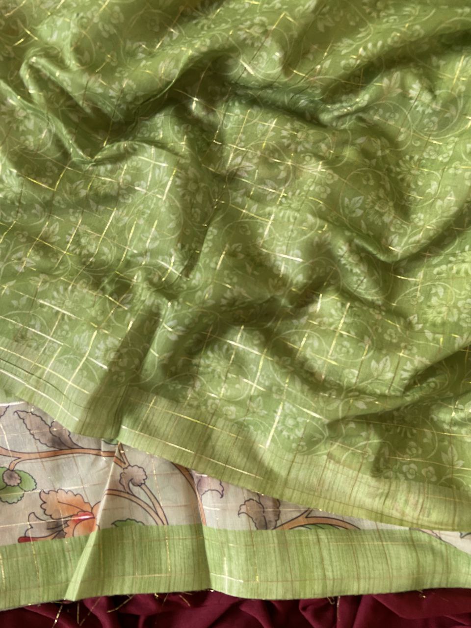Pista Green Semi Tussar Silk Elephant Print Saree