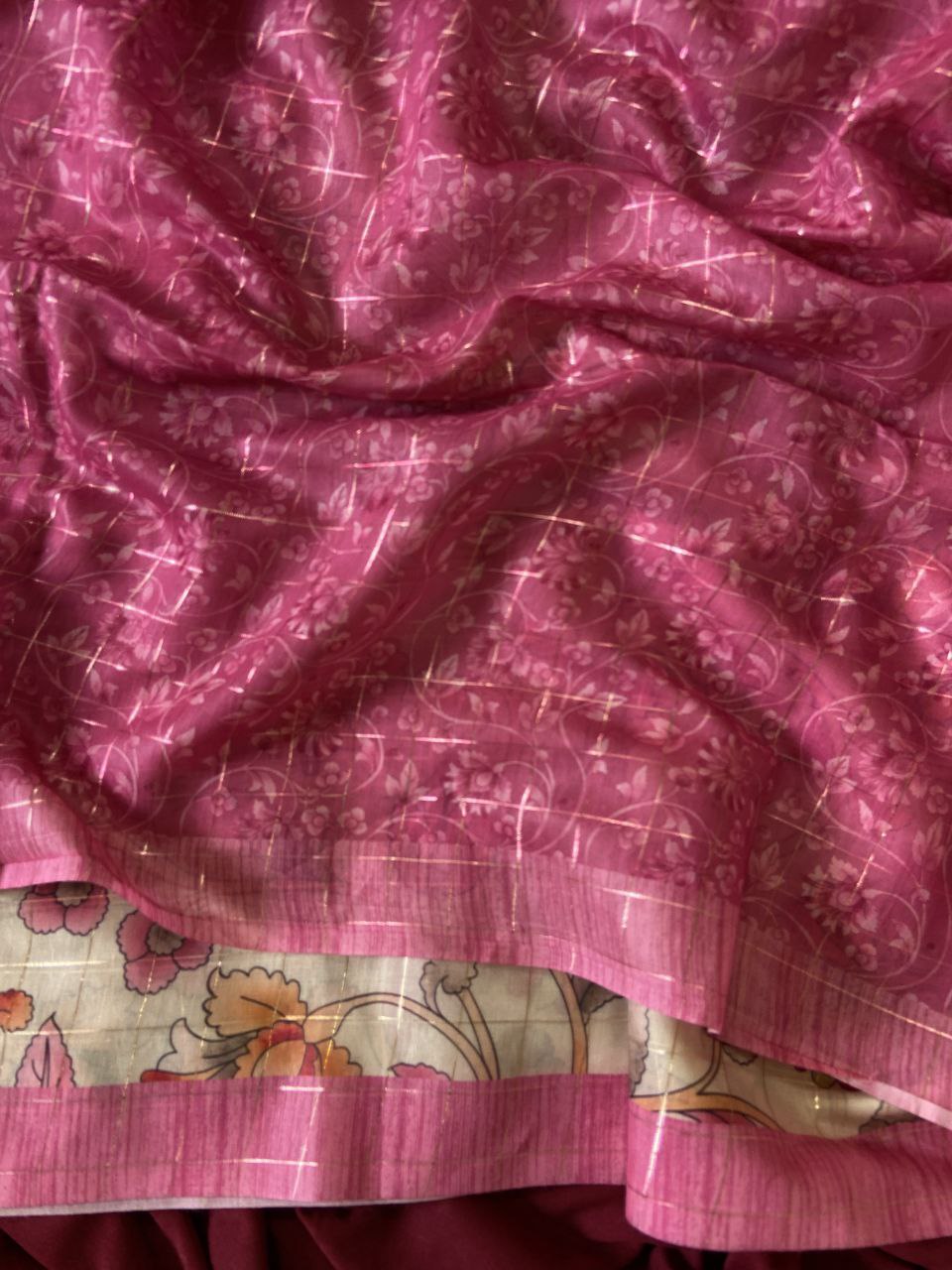 Pink Semi Tussar Silk Elephant Print Saree