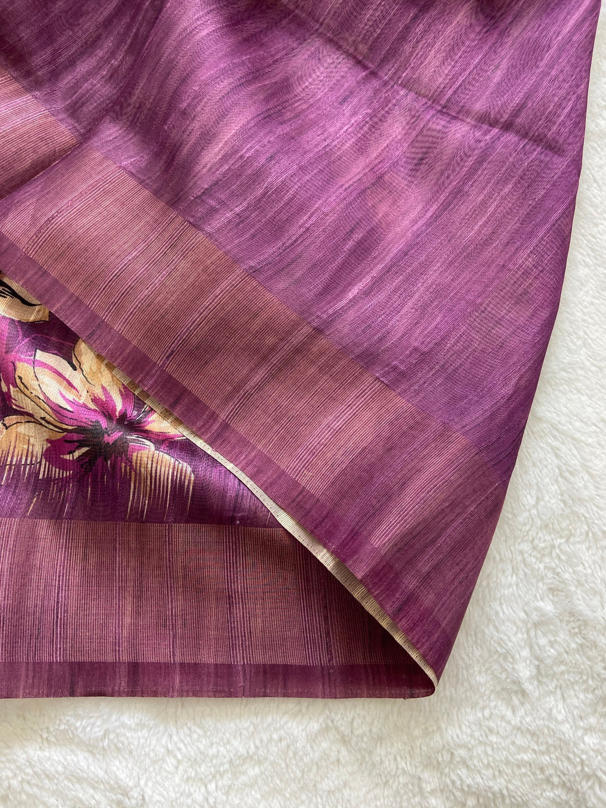 Plum Tussar Silk Blossom Print Saree