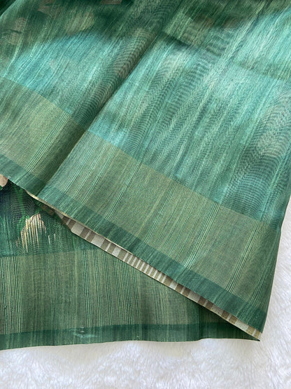 Bottle Green Tussar Silk Blossom Print Saree