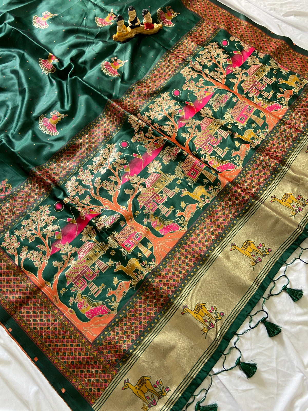 Bottle Green Pashmina Silk Zari Woven Saree
