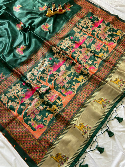 Bottle Green Pashmina Silk Zari Woven Saree