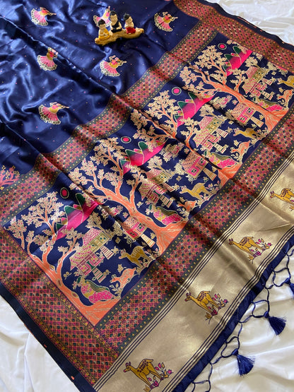 Navy Blue Pashmina Silk Zari Woven Saree
