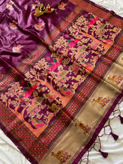 Magenta Pashmina Silk Zari Woven Saree