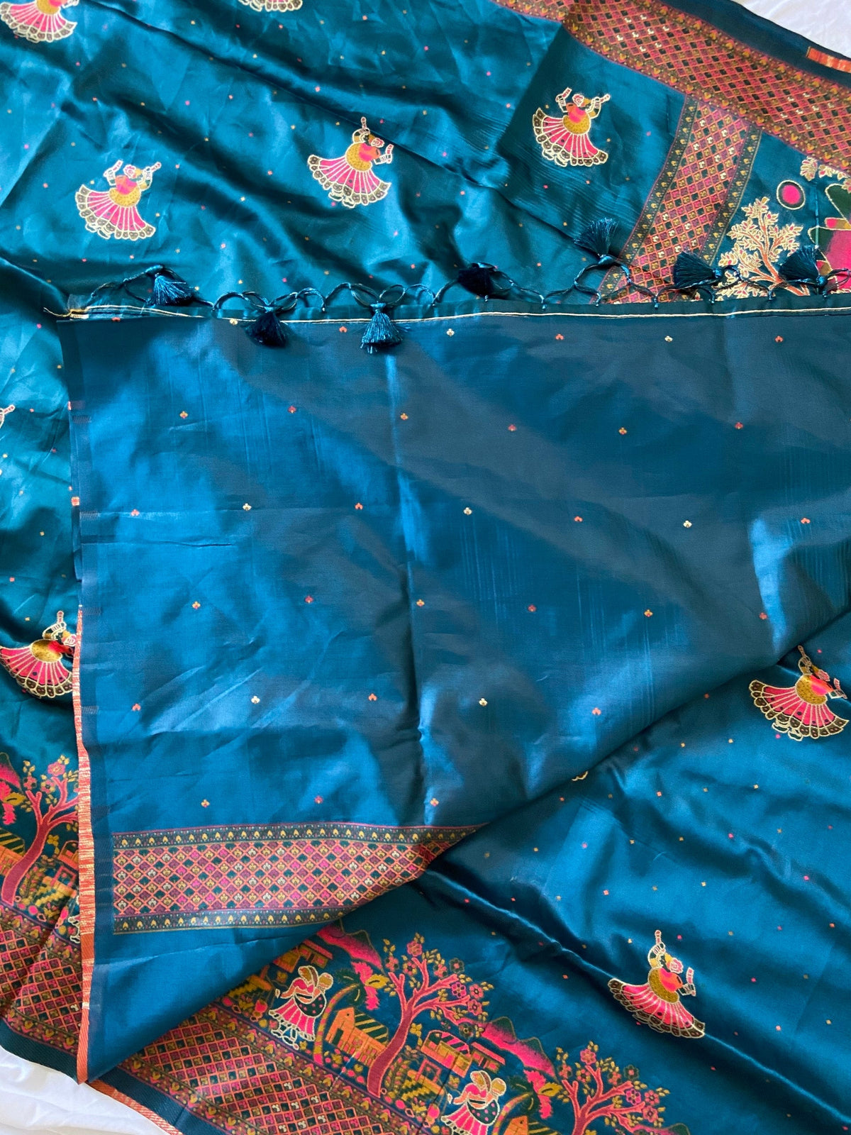 Teal Blue Pashmina Silk Zari Woven Saree