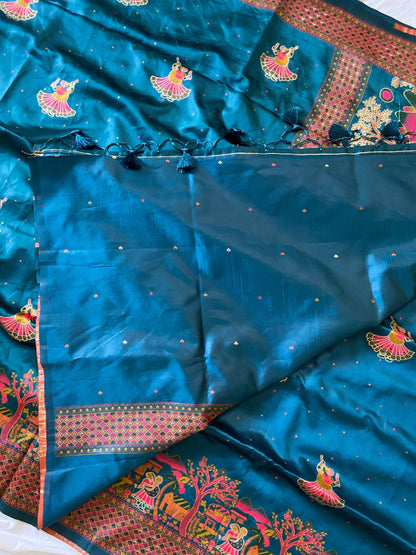 Teal Blue Pashmina Silk Zari Woven Saree
