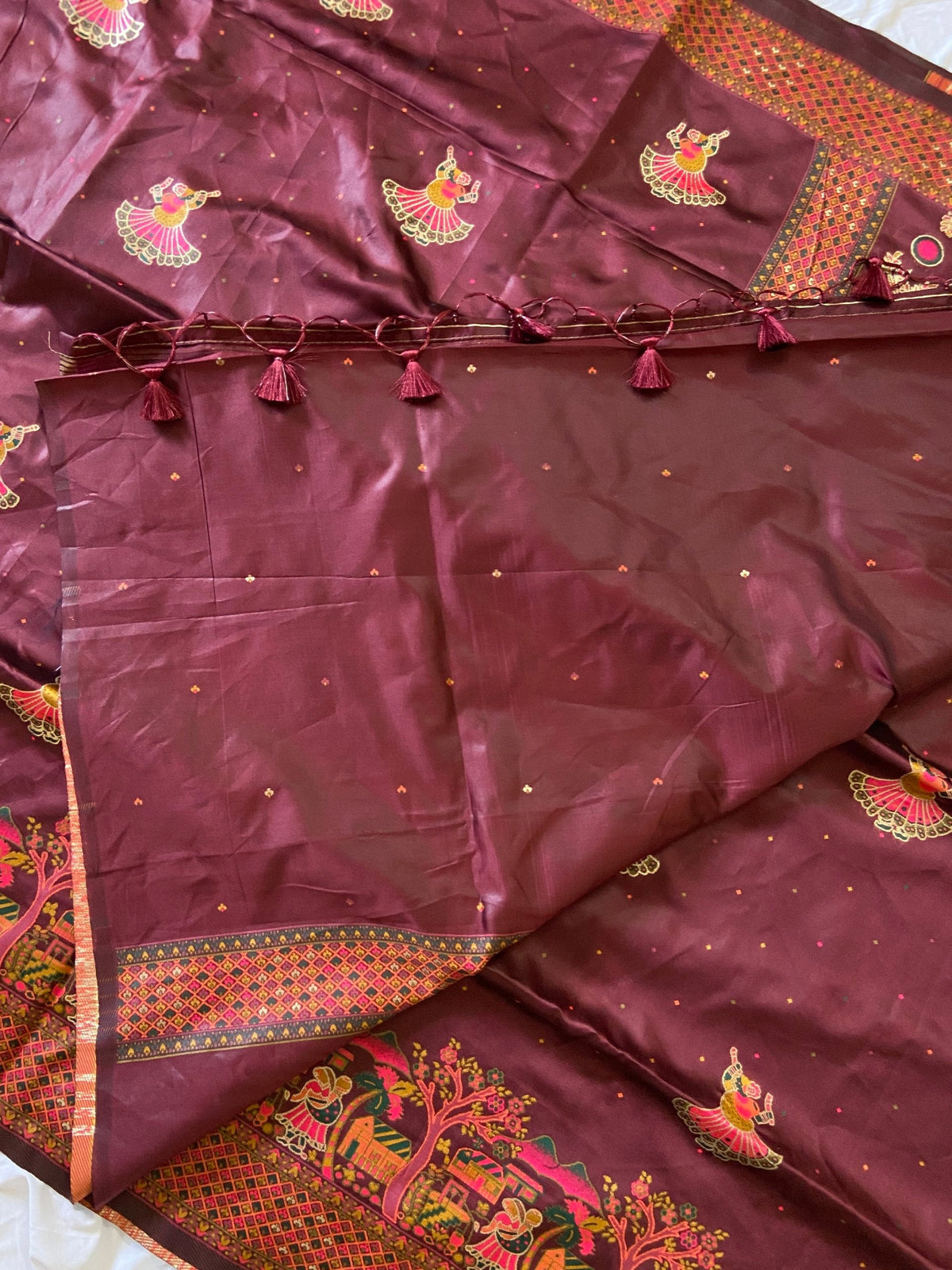 Wine Pashmina Silk Zari Woven Saree