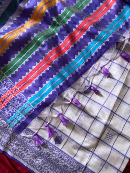 Blue and Multicolour Soft Silk Berhampuri Double Pallu Saree