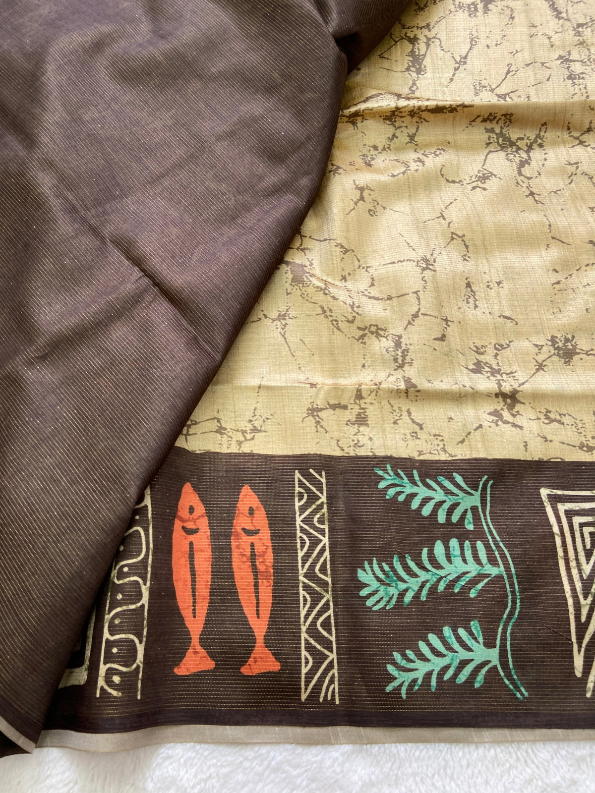 Brown Tussar Silk Tribal Print Saree