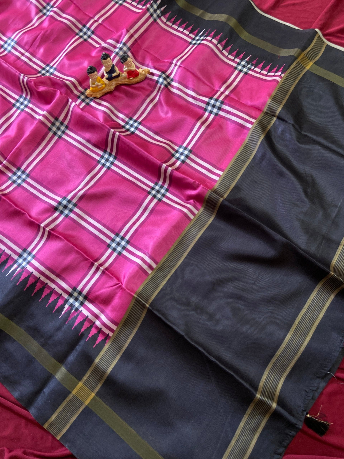 Rani Pink Tussar Silk Plaid Saree