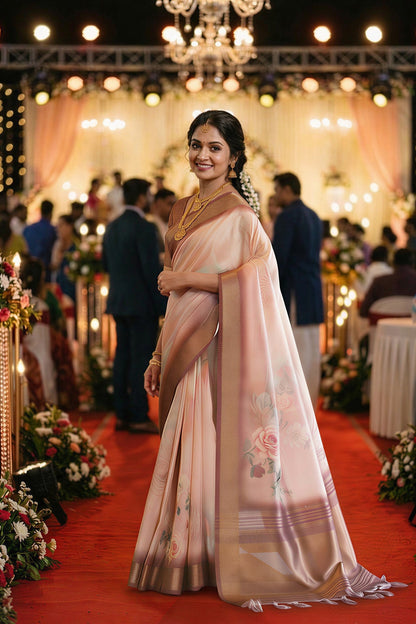 Cream Tissue Silk Sequin Pallu Saree