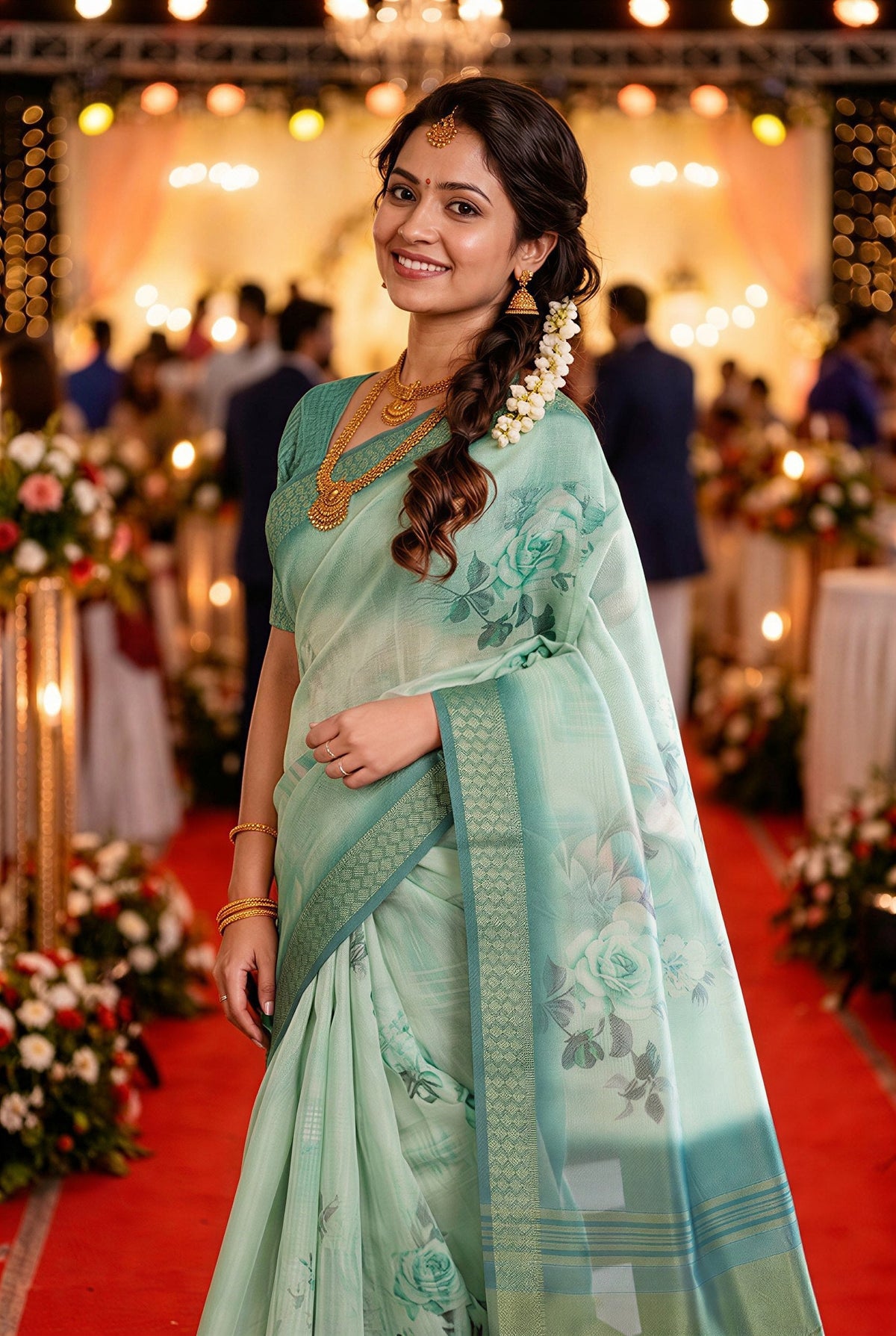 Mint Green Tissue Silk Sequin Pallu Saree