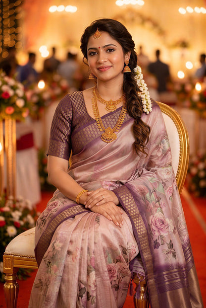 Lavender Tissue Silk Sequin Pallu Saree