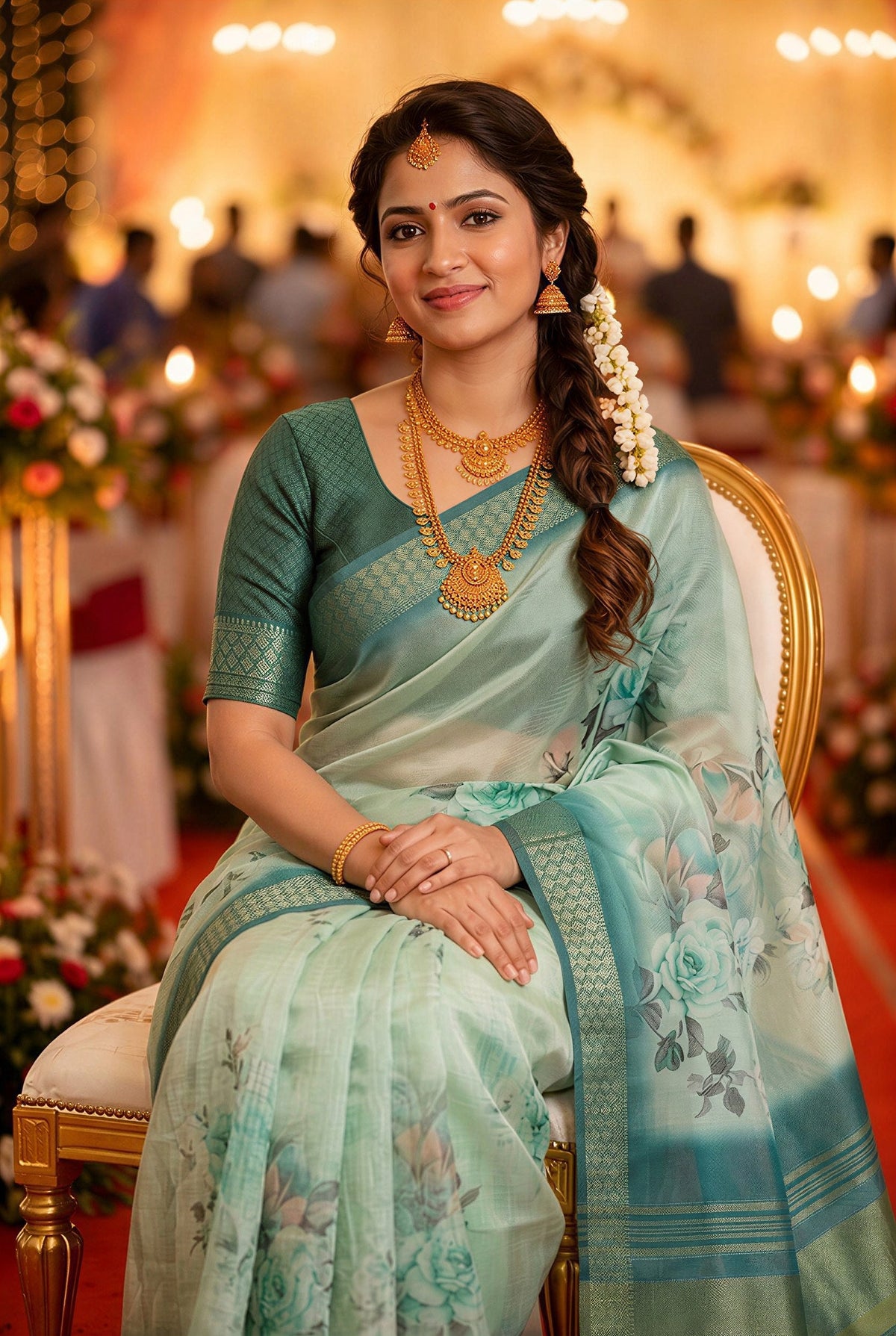 Mint Green Tissue Silk Sequin Pallu Saree