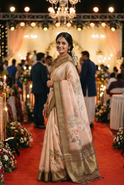 Blush Pink Tissue Silk Sequin Pallu Saree
