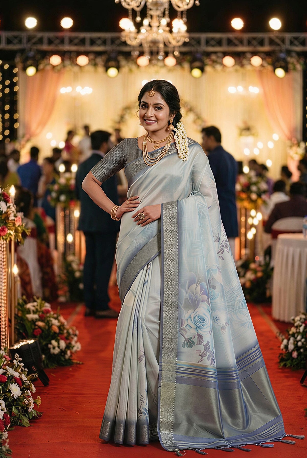 Grey Tissue Silk Sequin Pallu Saree