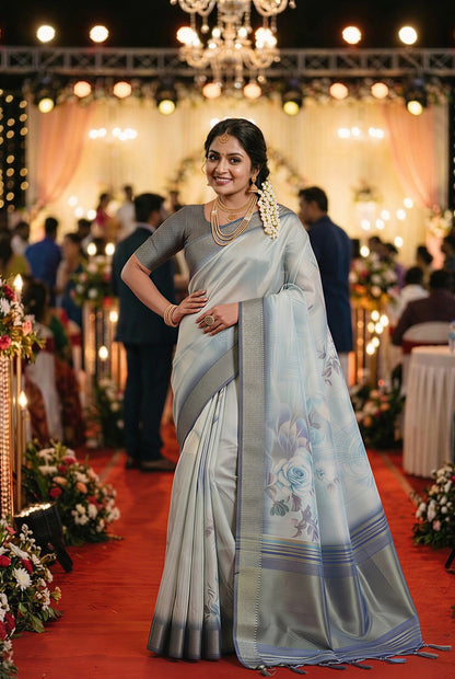 Grey Tissue Silk Sequin Pallu Saree
