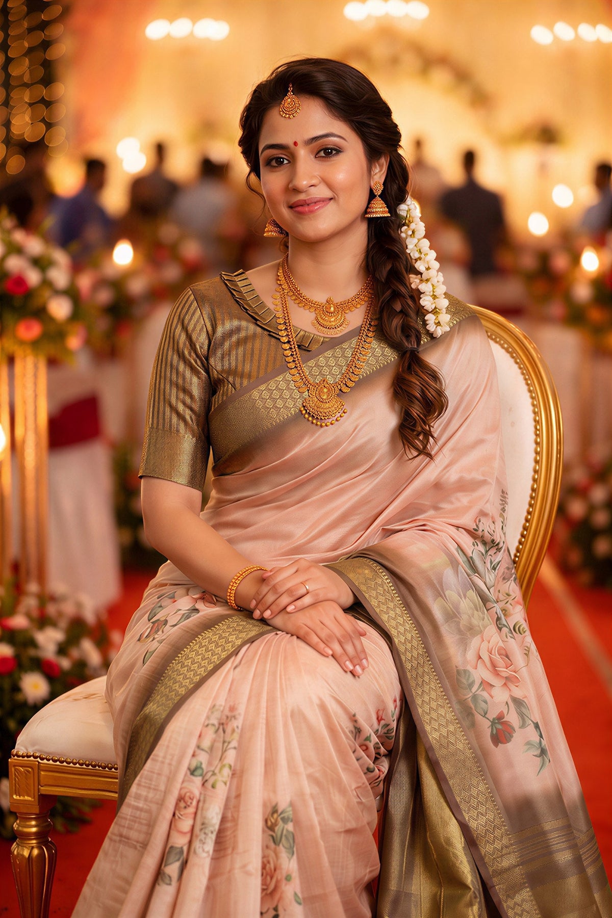Blush Pink Tissue Silk Sequin Pallu Saree