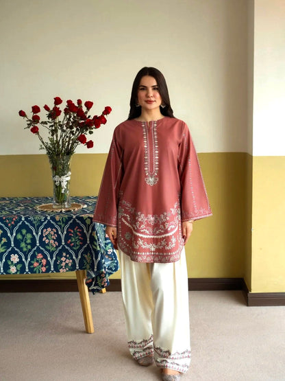 Rust Roman Silk Kurti Palazzo Set