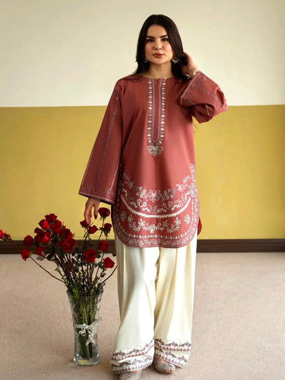 Rust Roman Silk Kurti Palazzo Set