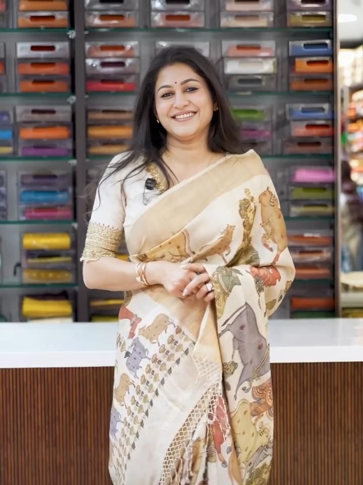 Off-White Kerala Linen Pichwai Print Saree