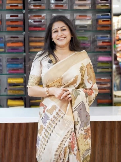 Off-White Kerala Linen Pichwai Print Saree
