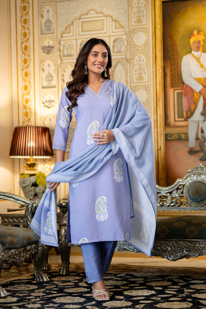 Light Lavender Paisley Print Kurta Set