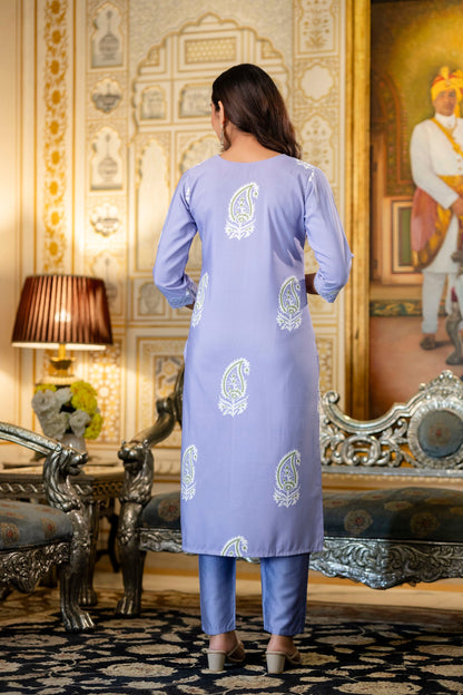 Light Lavender Paisley Print Kurta Set