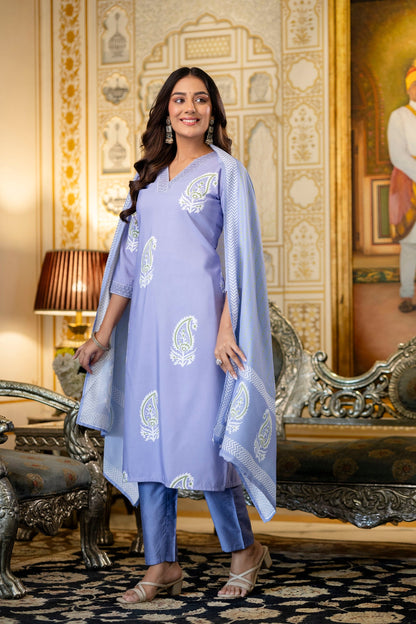Light Lavender Paisley Print Kurta Set