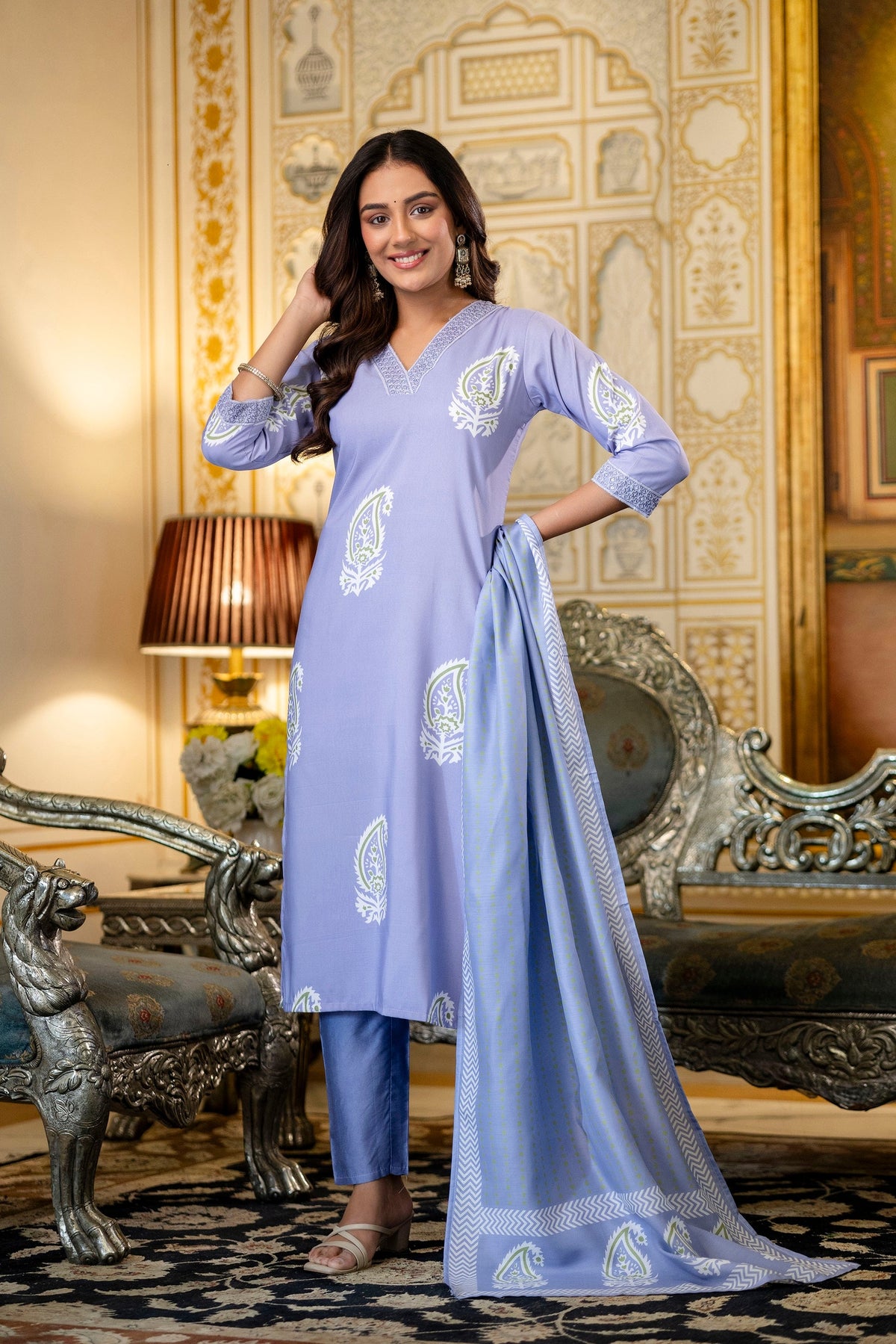 Light Lavender Paisley Print Kurta Set