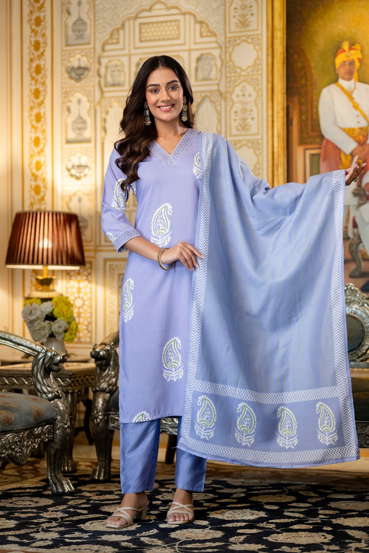 Light Lavender Paisley Print Kurta Set