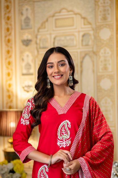 Red Paisley Print Kurta Set