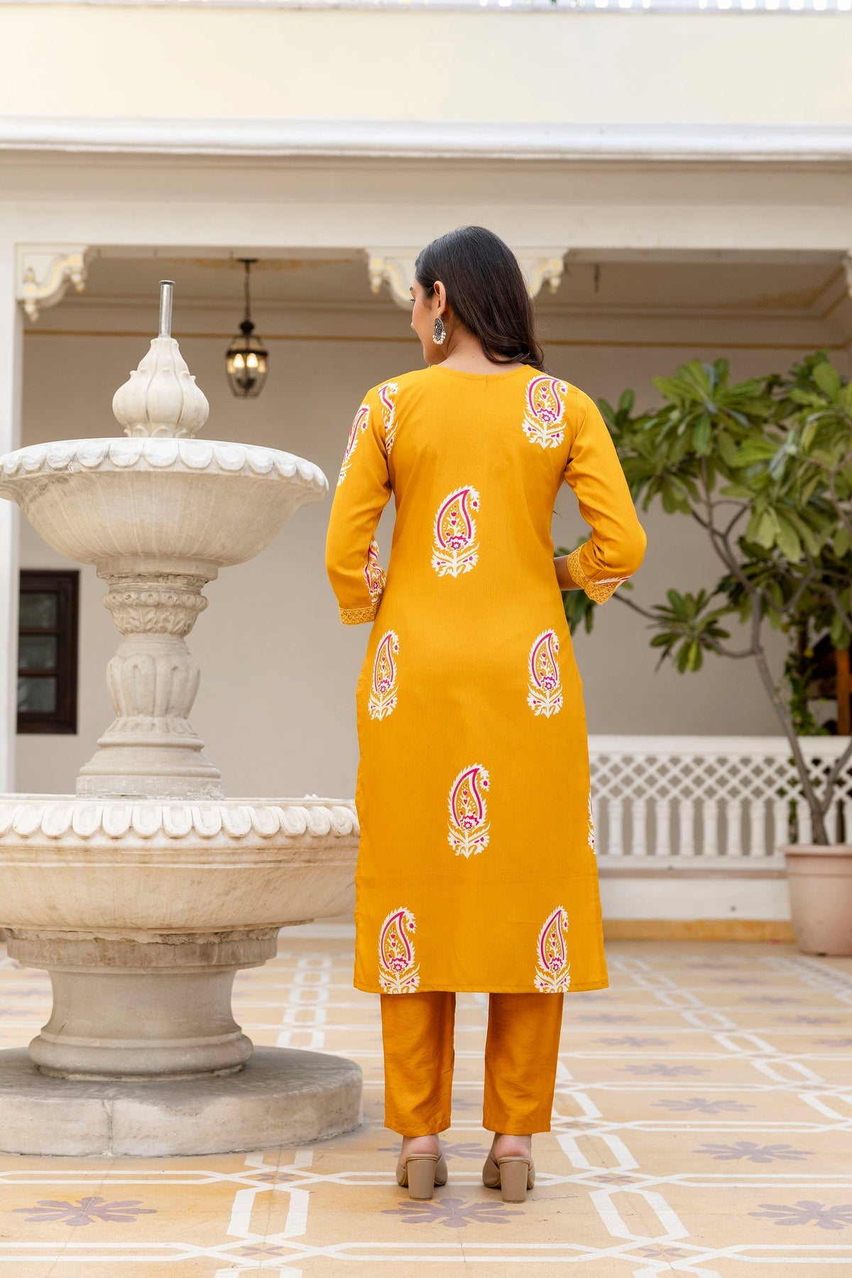 Mustard Yellow Paisley Print Kurta Set