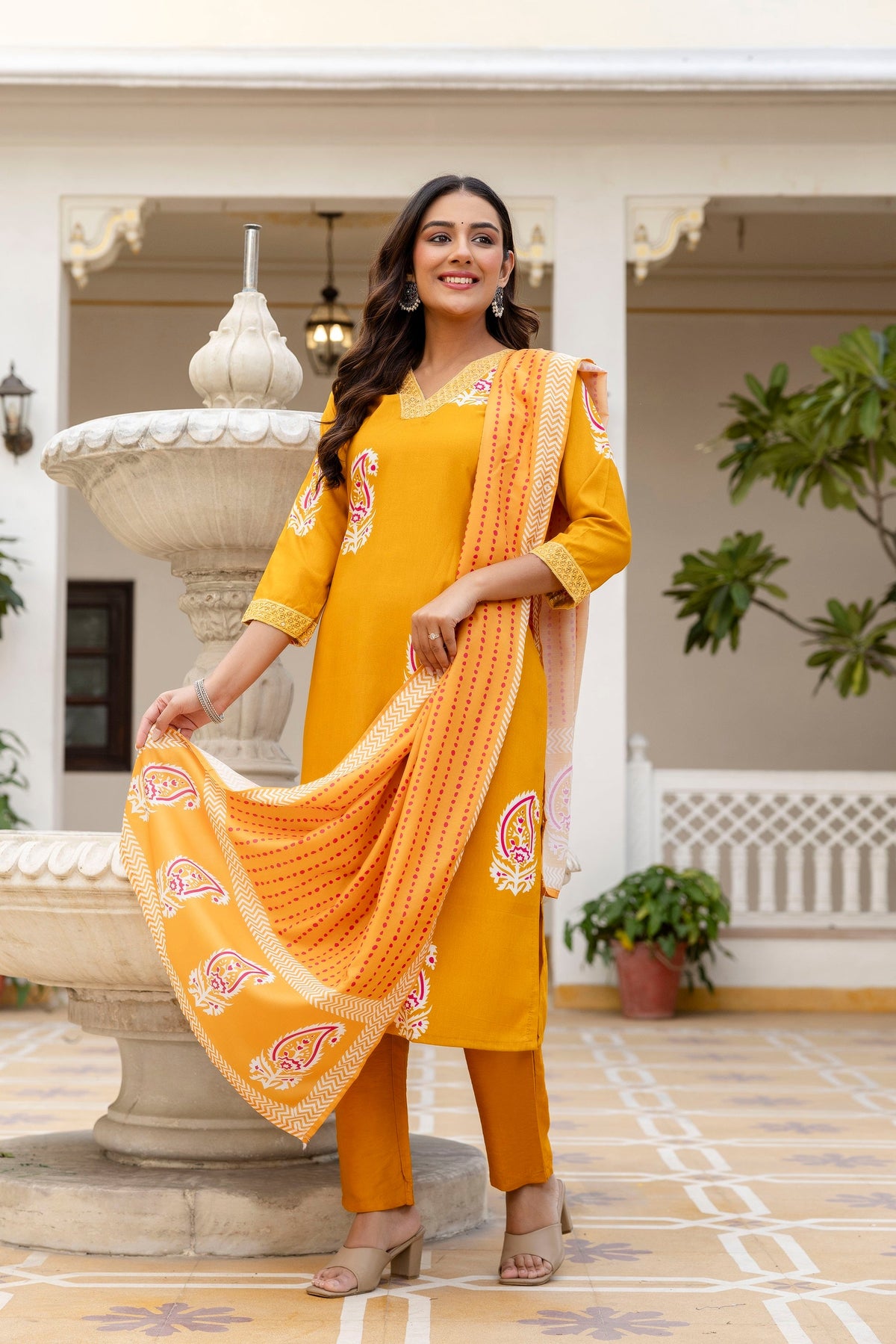 Mustard Yellow Paisley Print Kurta Set
