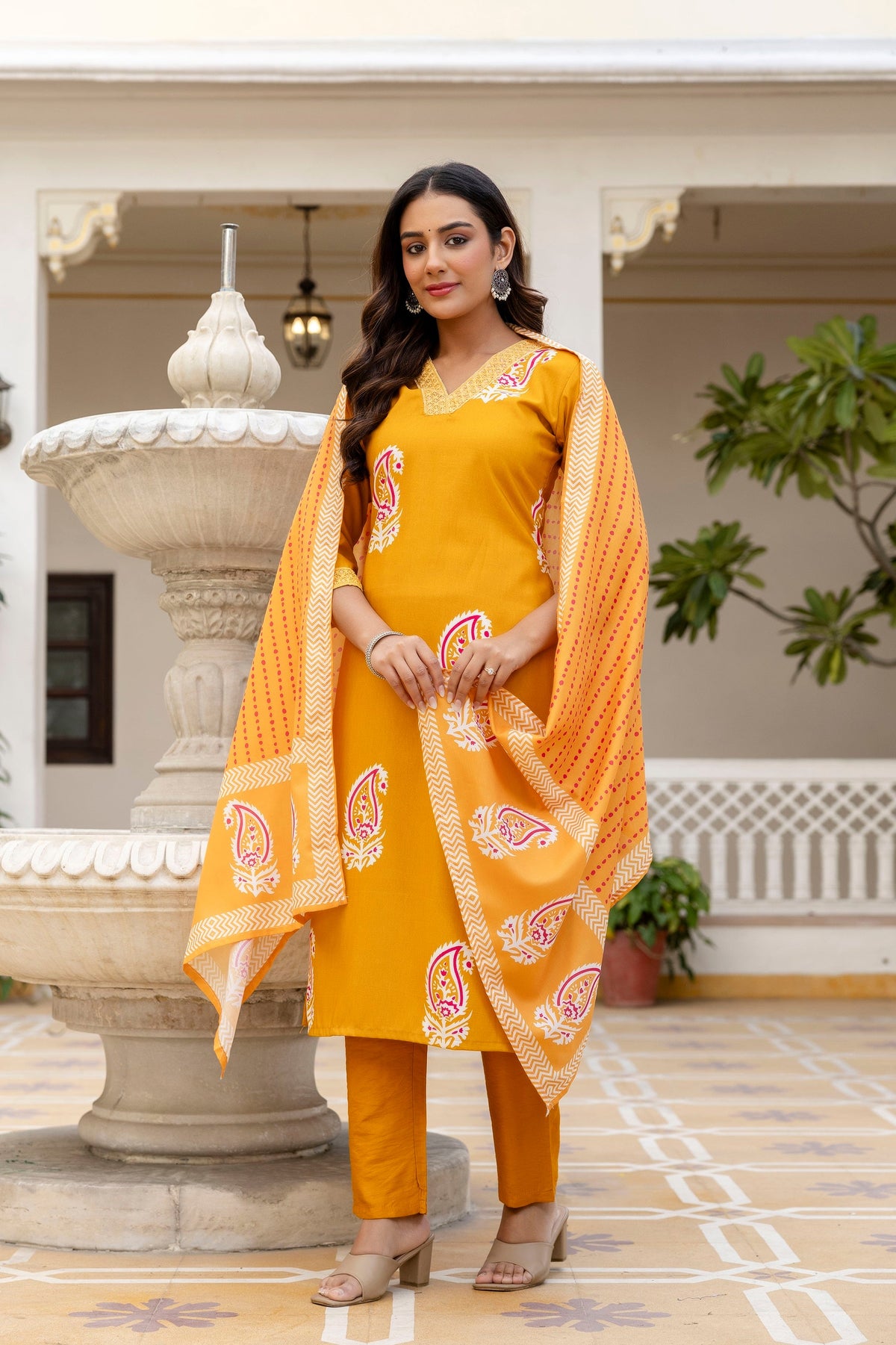 Mustard Yellow Paisley Print Kurta Set