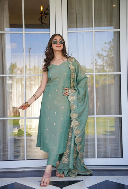 Sea Green Chanderi Silk Sleeveless Kurta Set