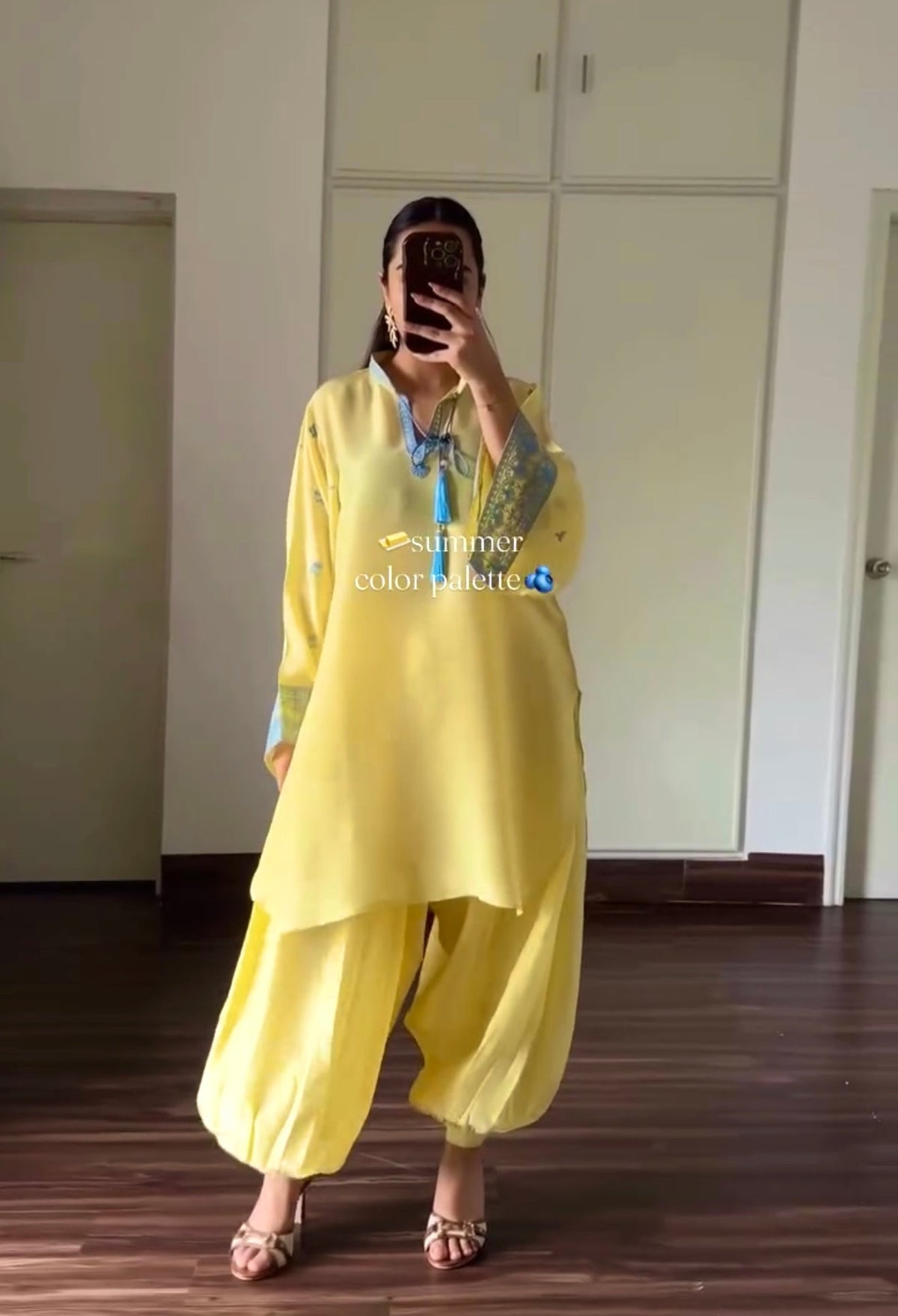 Yellow Crepe Kurta Set with Balloon Pants