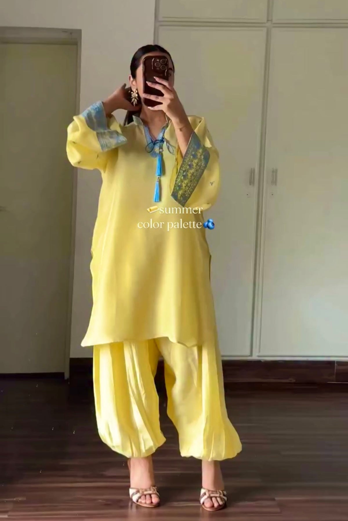 Yellow Crepe Kurta Set with Balloon Pants