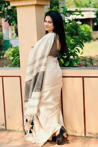 Black Mysore Silk Linen Jacquard Border Saree