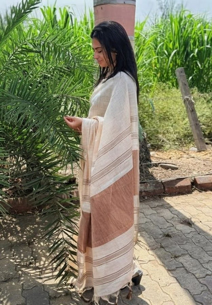 Mustard Mysore Silk Linen Jacquard Border Saree