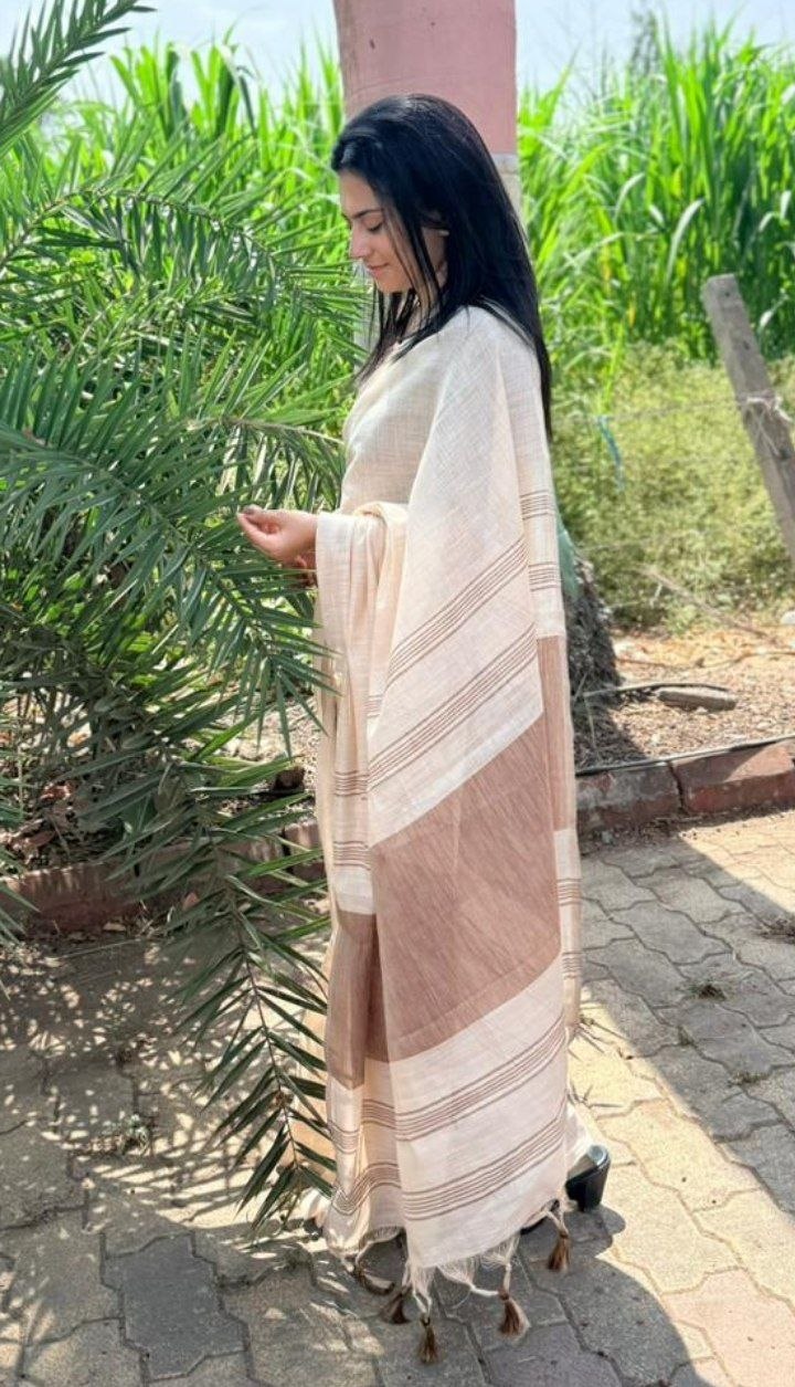 Mustard Mysore Silk Linen Jacquard Border Saree