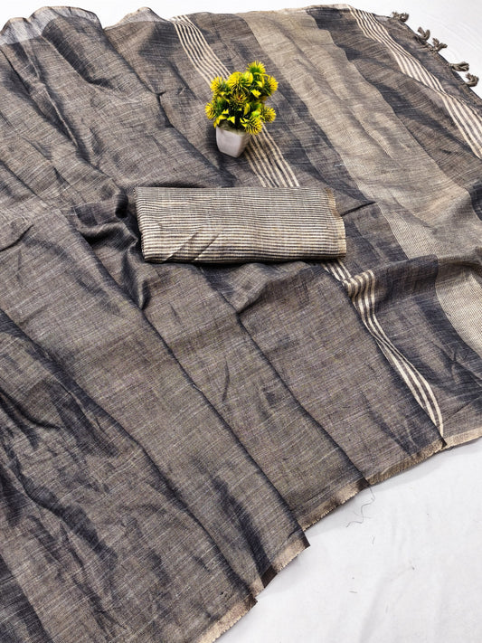 Charcoal Linen Tissue Jacquard Saree