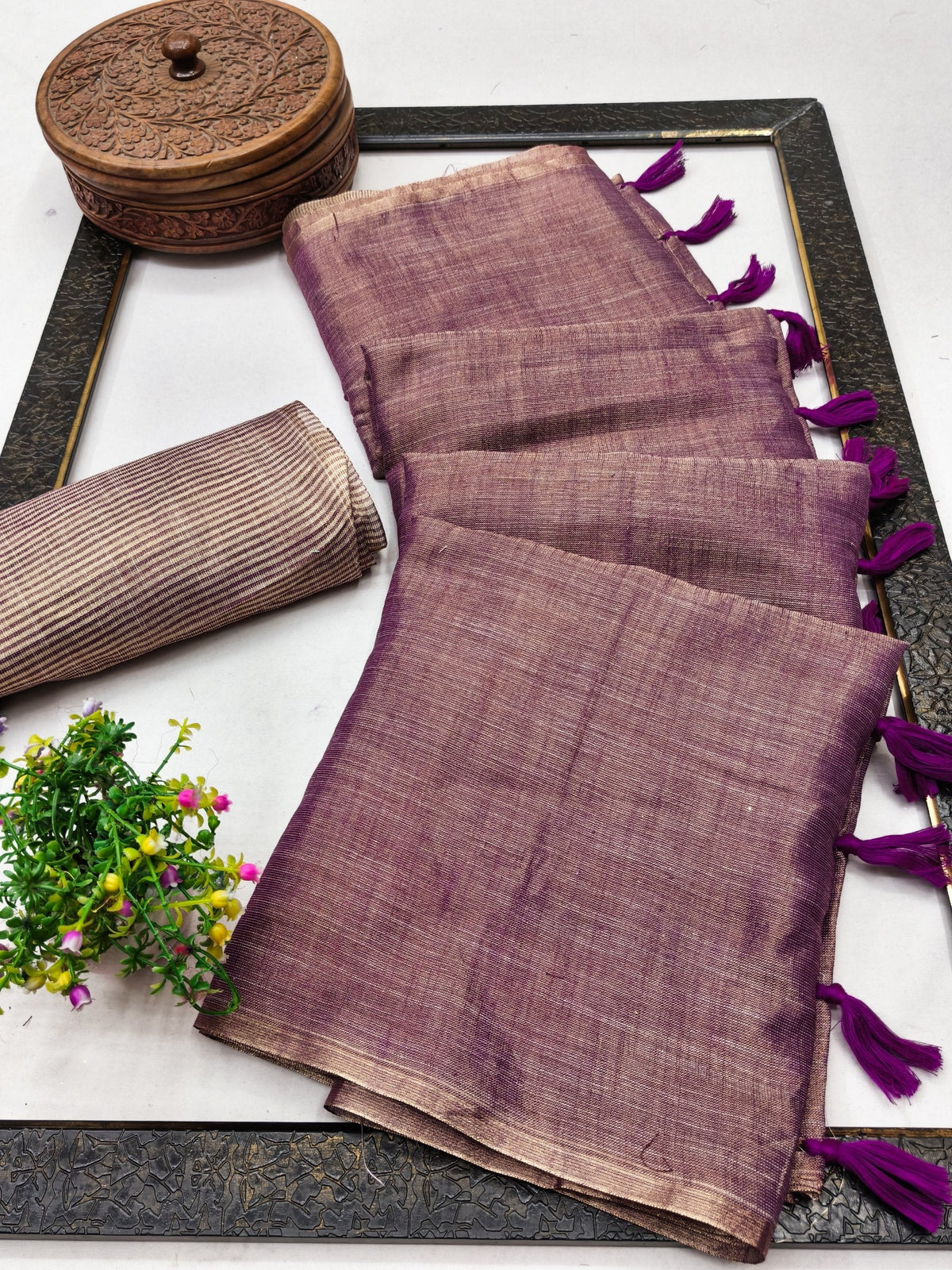 Mauve Linen Tissue Jacquard Saree