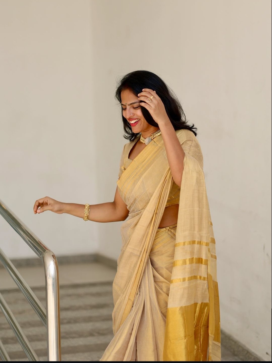 Beige Gold Mysore Silk Linen Jacquard Saree
