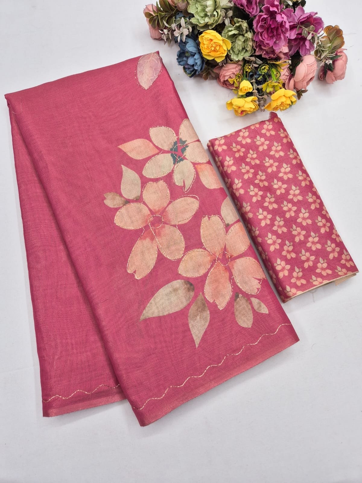 Pink Erode Zari Silk Aari Work Saree