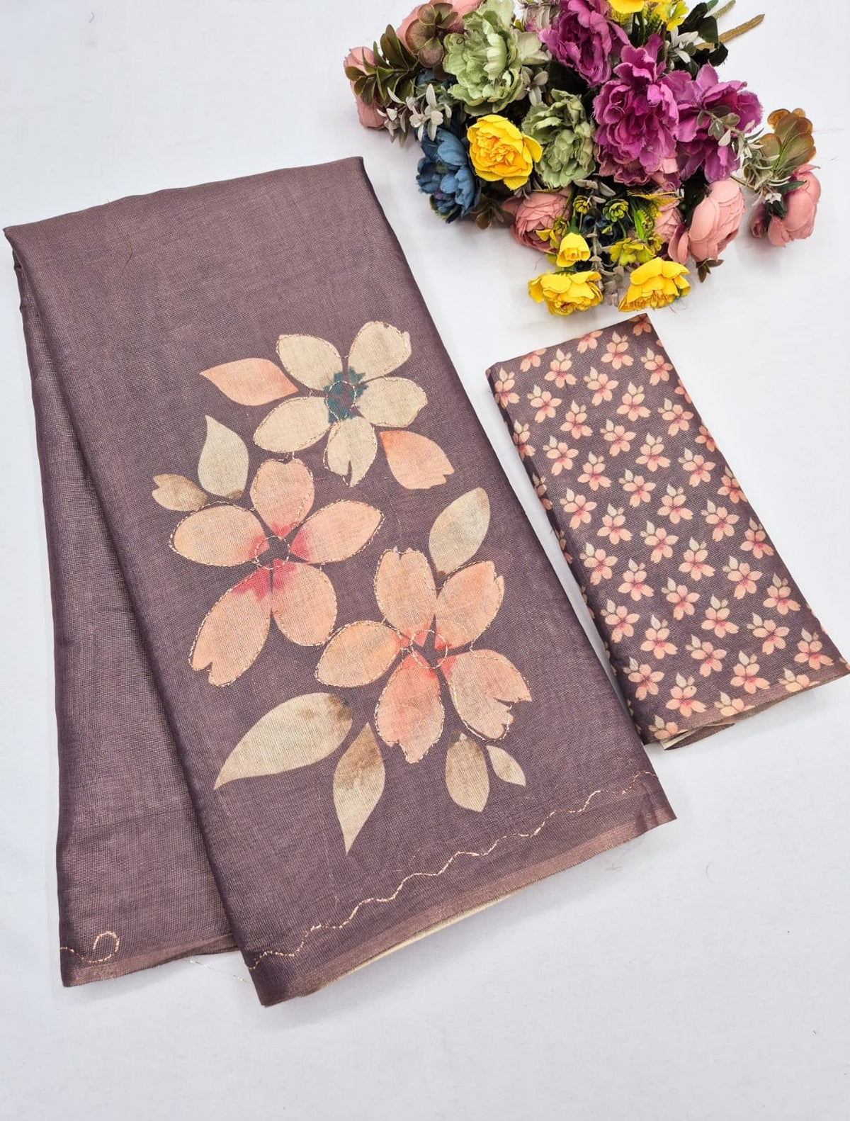 Mauve Erode Zari Silk Aari Work Saree
