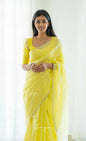 Light Yellow  Soft Cotton Saree With Contrast Cream  Border