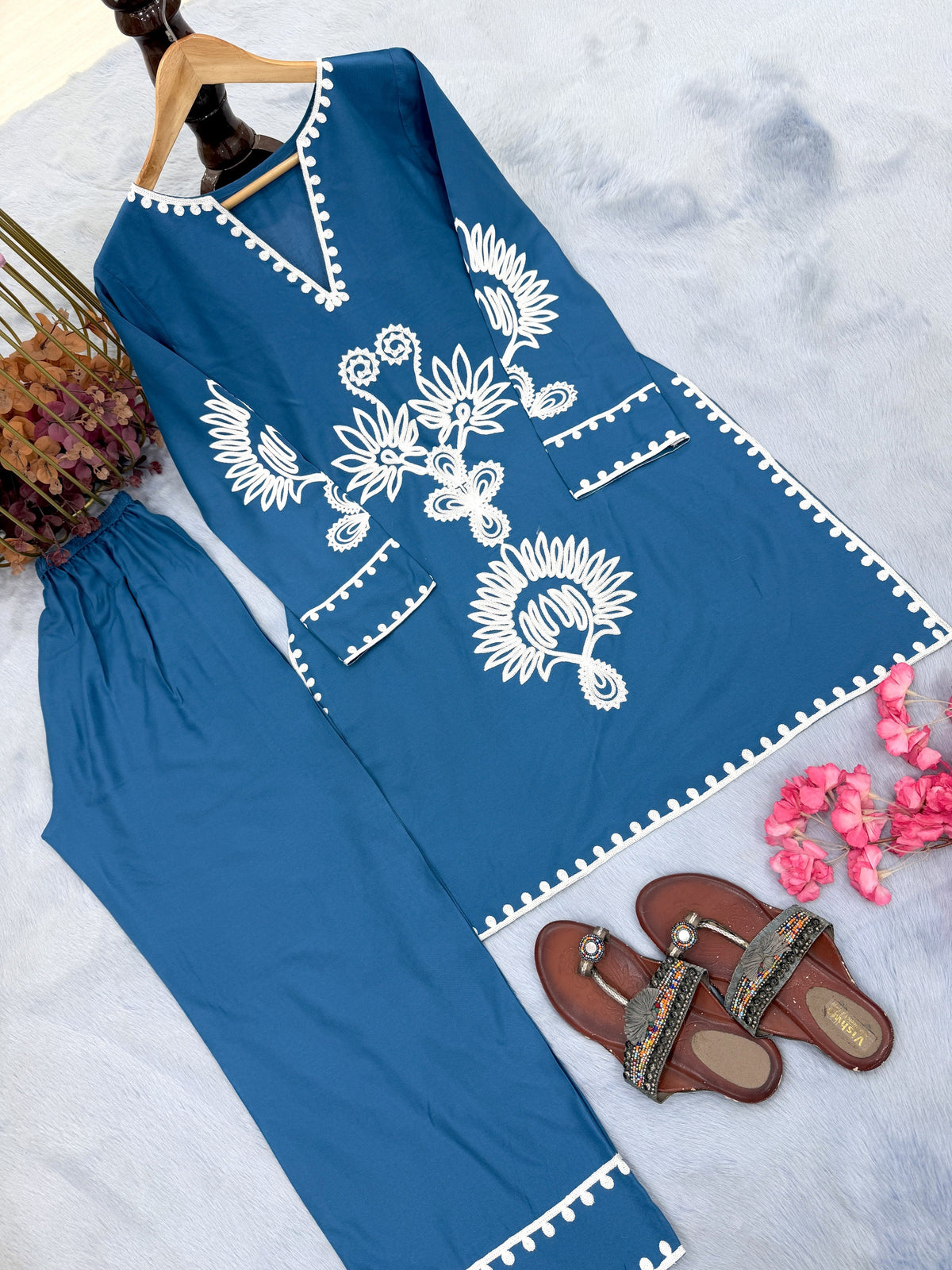 Teal Blue Rayon Co-ord Set